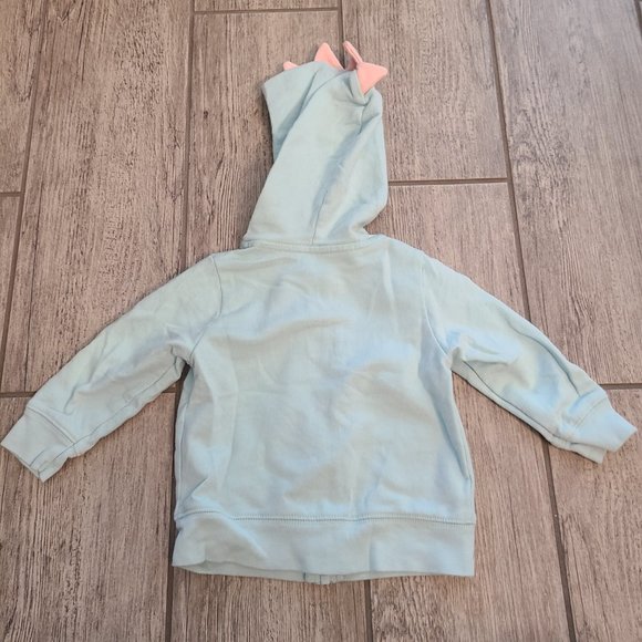 Carter's baby girl zippered sweater jacket with dinosaur hood light blue size 6M - Picture 6 of 7